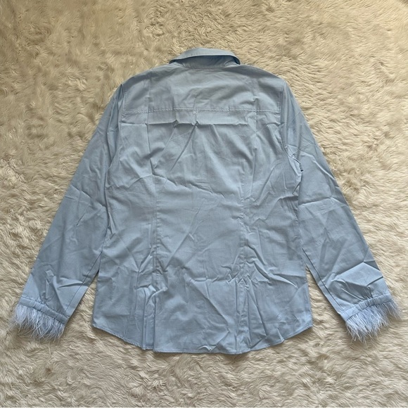 J. Crew Factory Top Feather-Trimmed Button-Up Shirt In Signature Fit Blue M NWT - Picture 4 of 12